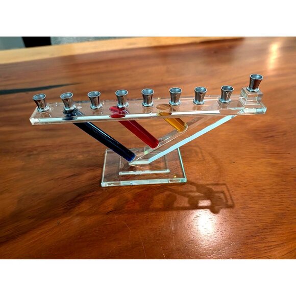 Modernist Abstract Lucite Vintage Menorah Judaica Hanukkah - Picture 1 of 11